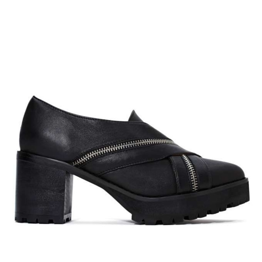 Jeffrey Campbell Deardon Shoe Black Leather Platform Lug Zipper Oxford Heel